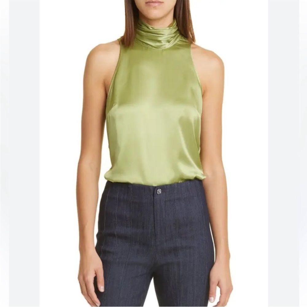New Cinq a Sept Jazlyn Silk Top in Green Tea Size L